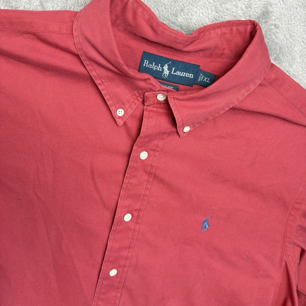 Ralph Lauren Button Down Shirt Mens XL Red L/S Heavyweight Vintage 90s Grunge